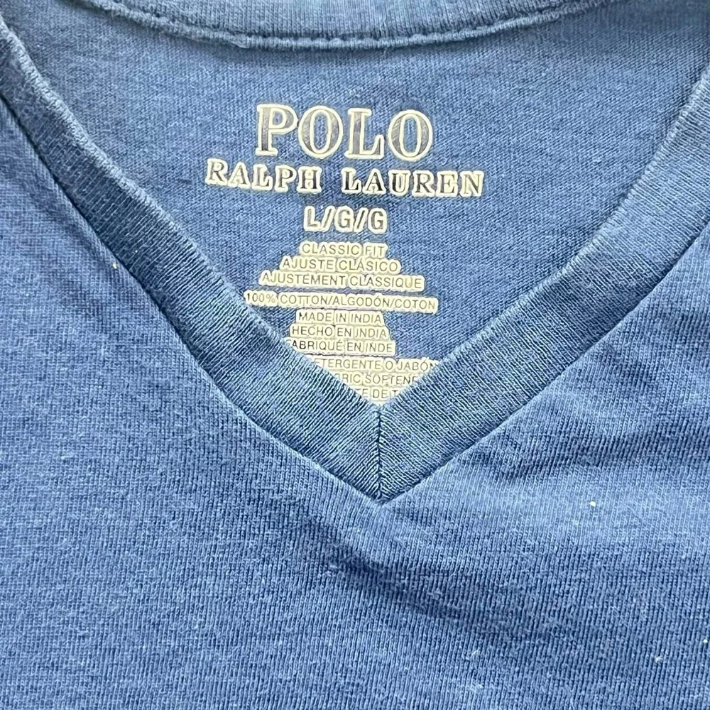 Polo Ralph Lauren Classic Fit Boys Blue V-Neck Logo Tee Cotton T-Shirt Size  L